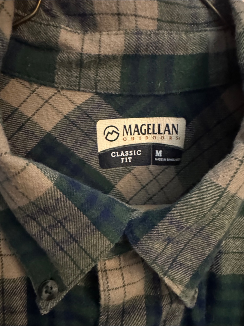 Magellan Outdoors Green and Navy Plaid Button-Down Shirt